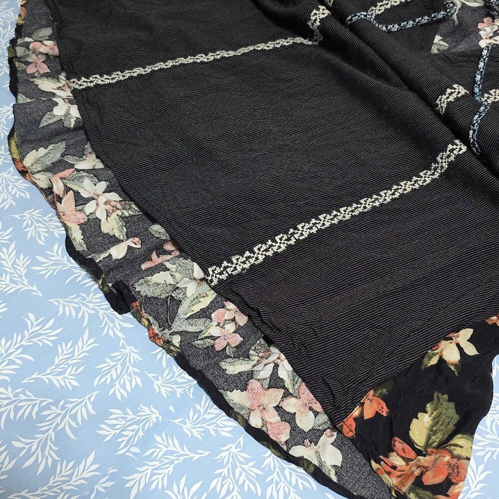 John Mark Sz M BOHO Grunge Goth Embroidered Tassels Black Dark Moody Floral Top - Picture 8 of 12